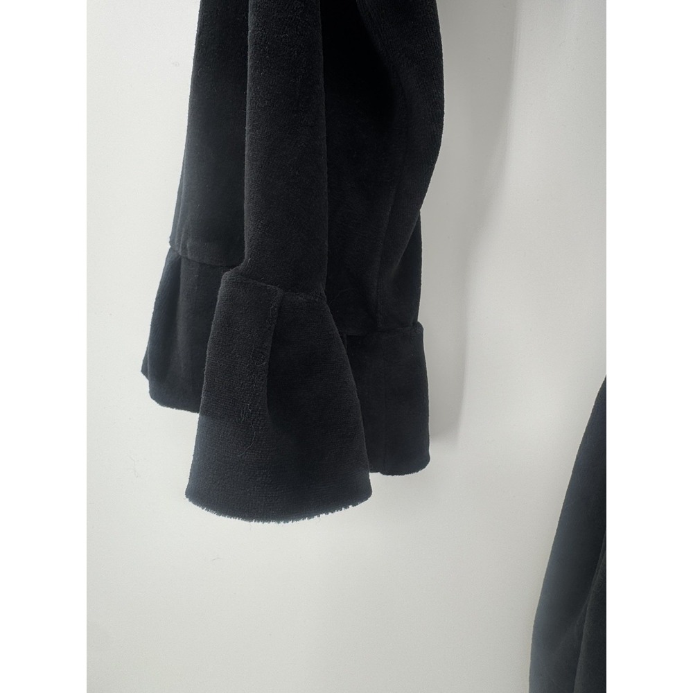 Betsey Johnson Intimates Black Velvet Leopard Satin Ruffle Robe Pockets Small - Picture 3 of 8